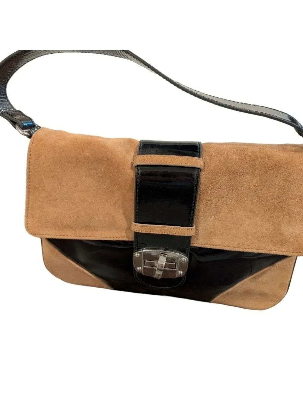 White House Black Market Tan and Black Suede Shoulder Bag Satchel.